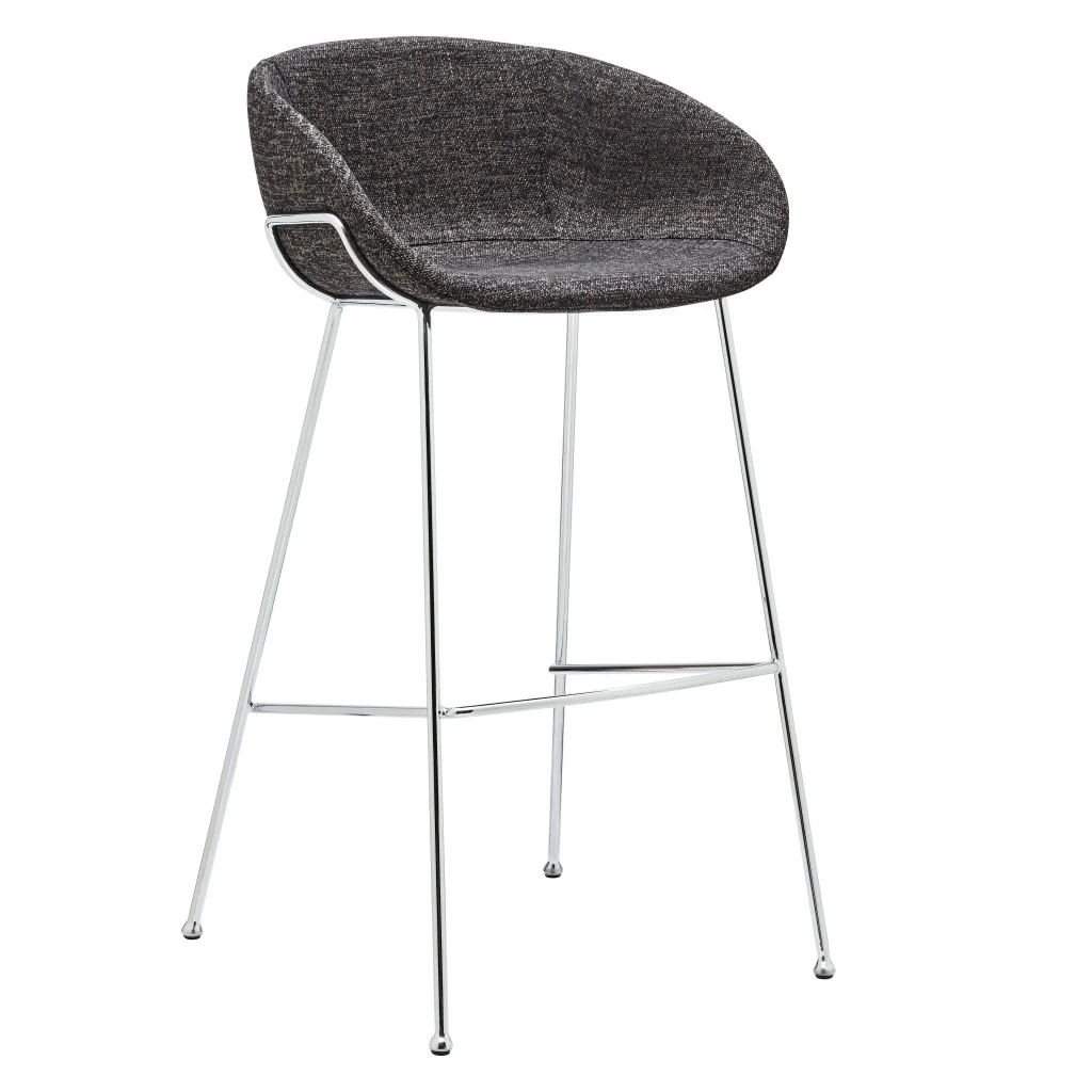 Set of Two Black and Chrome Scoop Bar Stools By Homeroots - Image 2