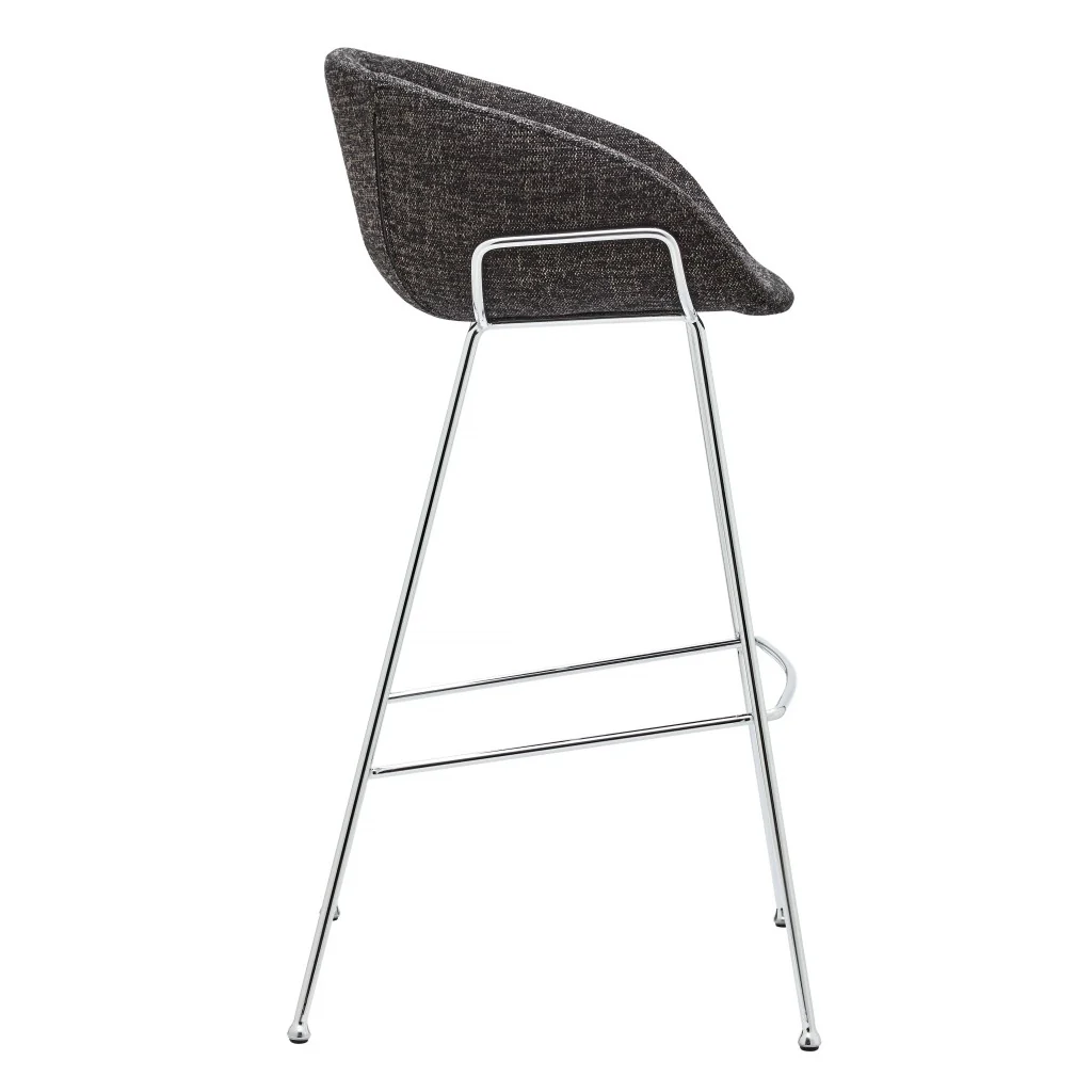 Set of Two Black and Chrome Scoop Bar Stools By Homeroots - Image 3