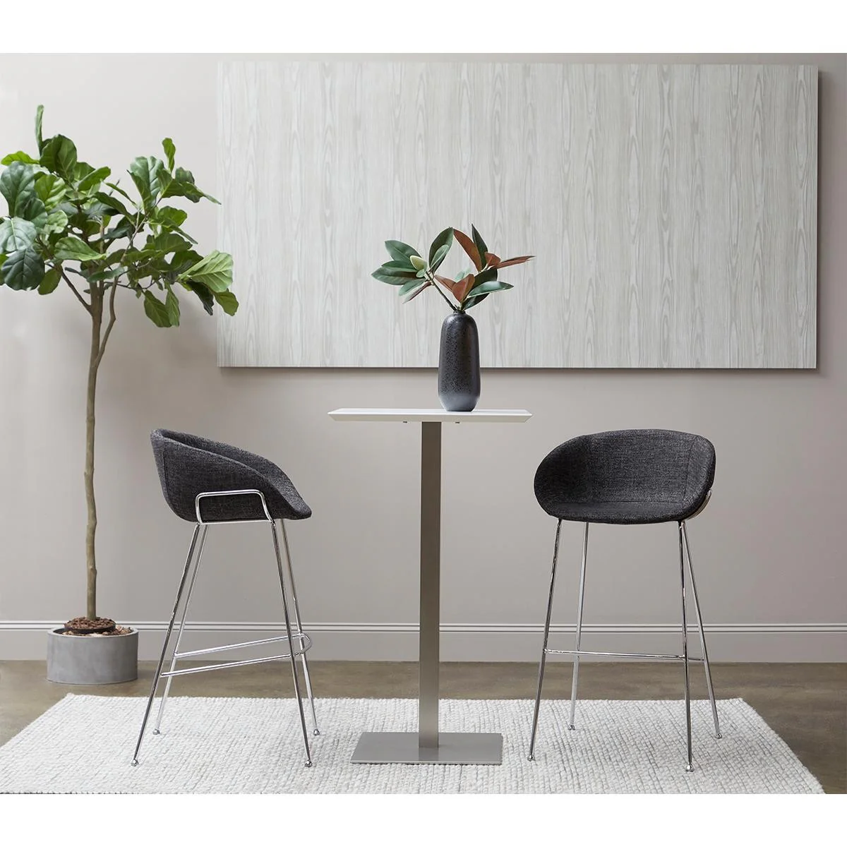 Set of Two Black and Chrome Scoop Bar Stools By Homeroots - Image 7