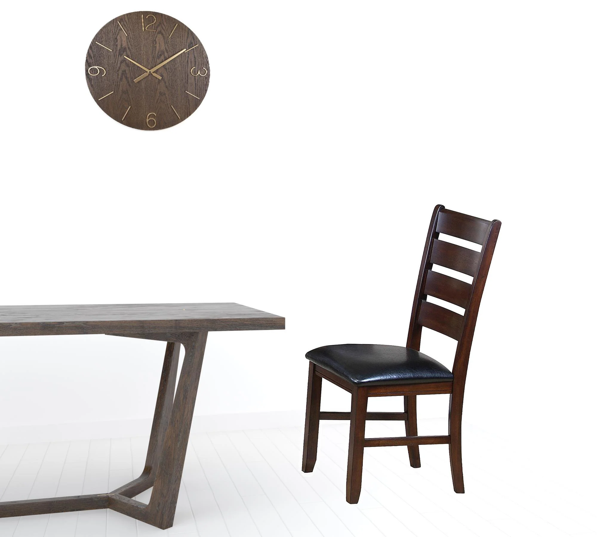 Set of Two Black And Dark Brown Upholstered Faux Leather Slat Back Dining Side Chairs By Homeroots - Image 2