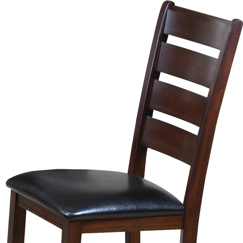 Set of Two Black And Dark Brown Upholstered Faux Leather Slat Back Dining Side Chairs By Homeroots - Image 3