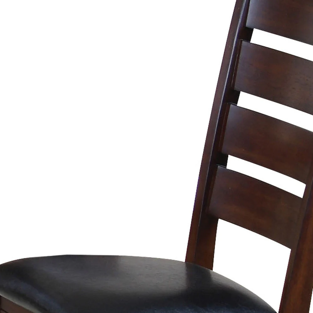 Set of Two Black And Dark Brown Upholstered Faux Leather Slat Back Dining Side Chairs By Homeroots - Image 4