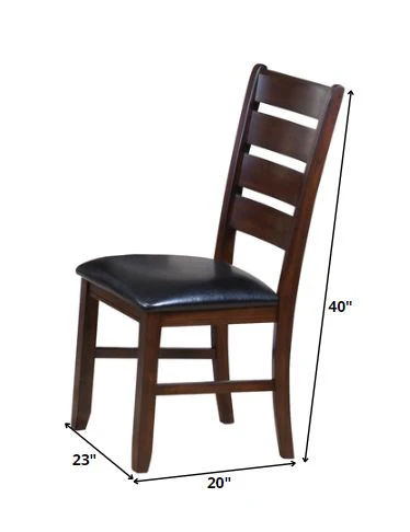 Set of Two Black And Dark Brown Upholstered Faux Leather Slat Back Dining Side Chairs By Homeroots - Image 5