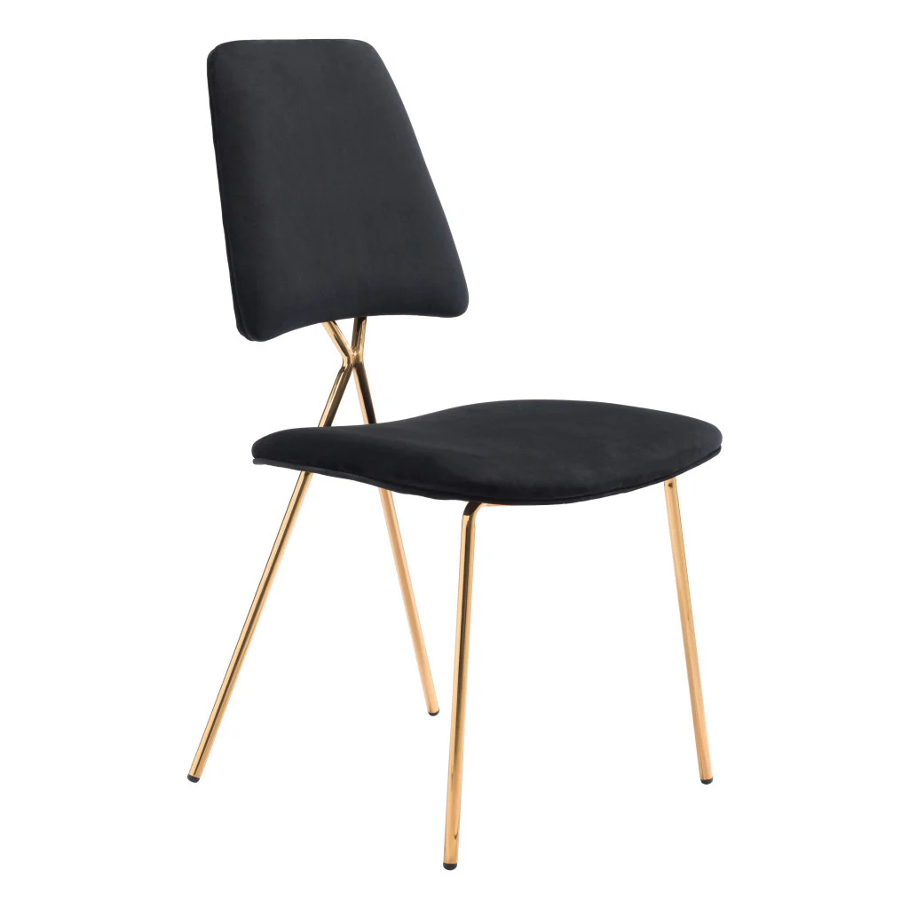 Set of Two Black And Gold Upholstered Velvet Open Back Dining Side Chairs By Homeroots - Image 2