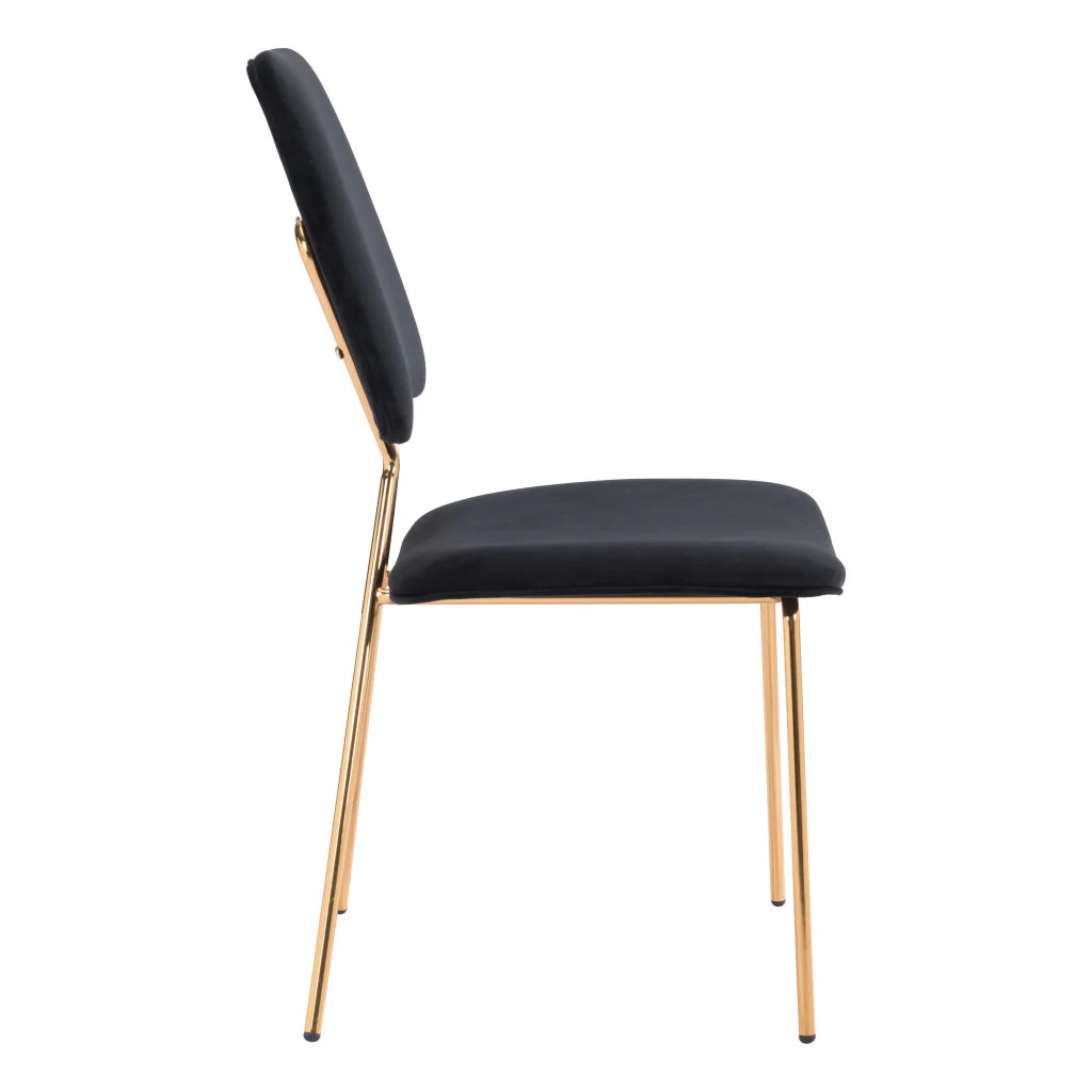 Set of Two Black And Gold Upholstered Velvet Open Back Dining Side Chairs By Homeroots - Image 3