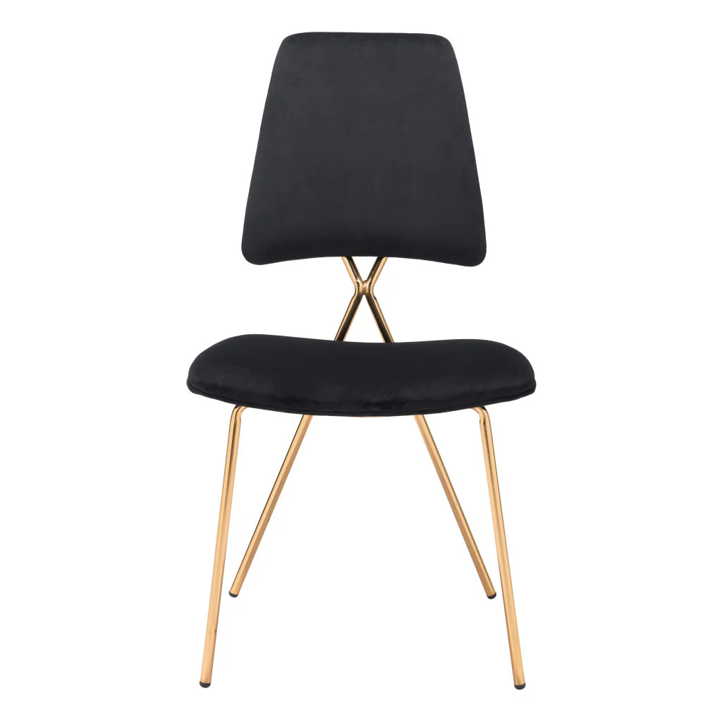 Set of Two Black And Gold Upholstered Velvet Open Back Dining Side Chairs By Homeroots - Image 4