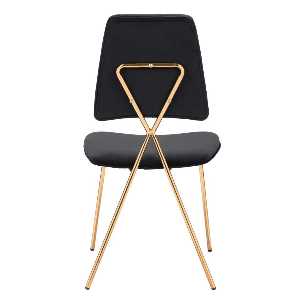 Set of Two Black And Gold Upholstered Velvet Open Back Dining Side Chairs By Homeroots - Image 5