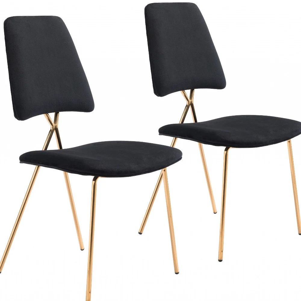 Set of Two Black And Gold Upholstered Velvet Open Back Dining Side Chairs By Homeroots - Image 6