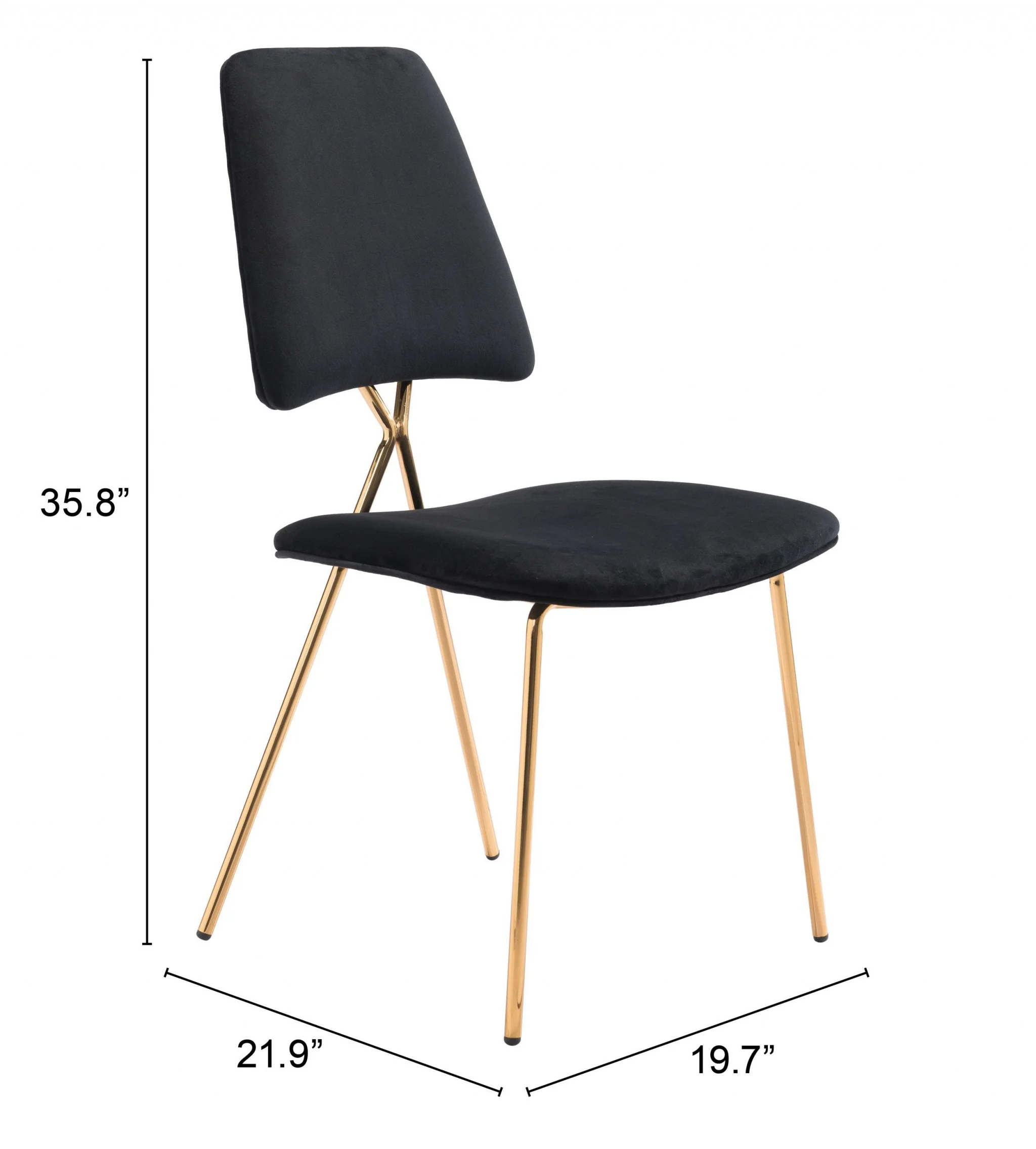 Set of Two Black And Gold Upholstered Velvet Open Back Dining Side Chairs By Homeroots - Image 7