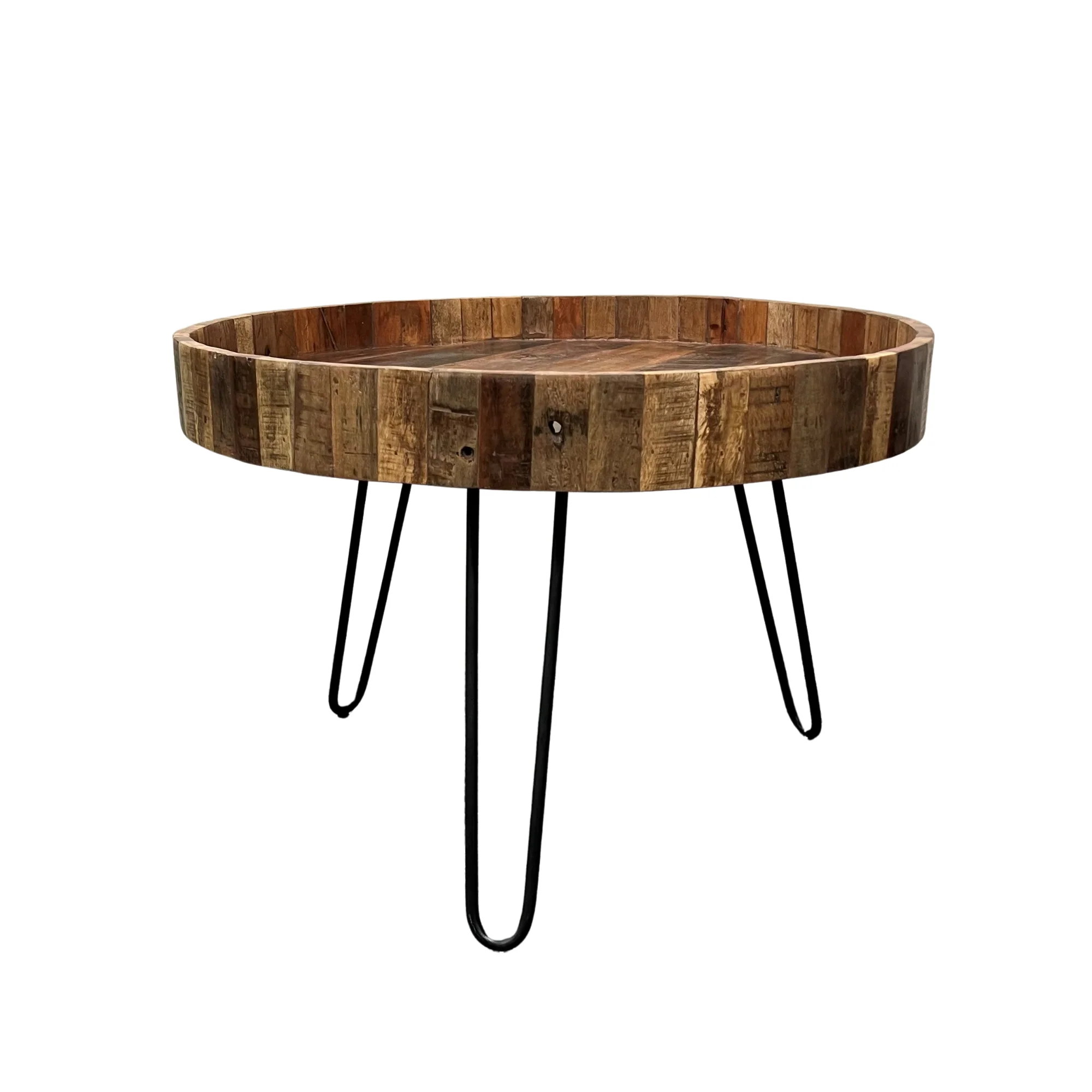 Set Of Two Black And Natural Brown Solid Wood And Iron Round End Tables By Homeroots - Image 2