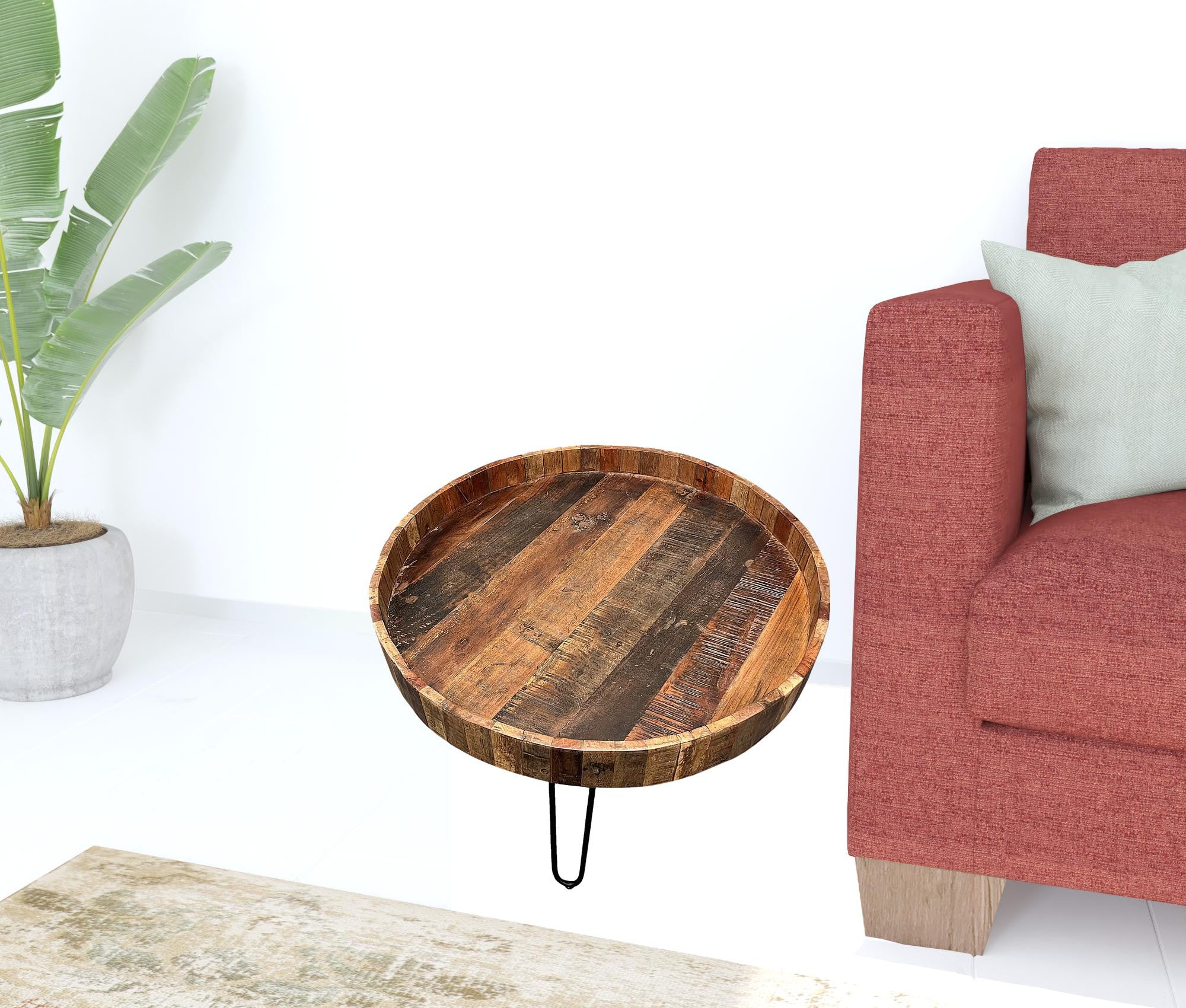 Set Of Two Black And Natural Brown Solid Wood And Iron Round End Tables By Homeroots - Image 3