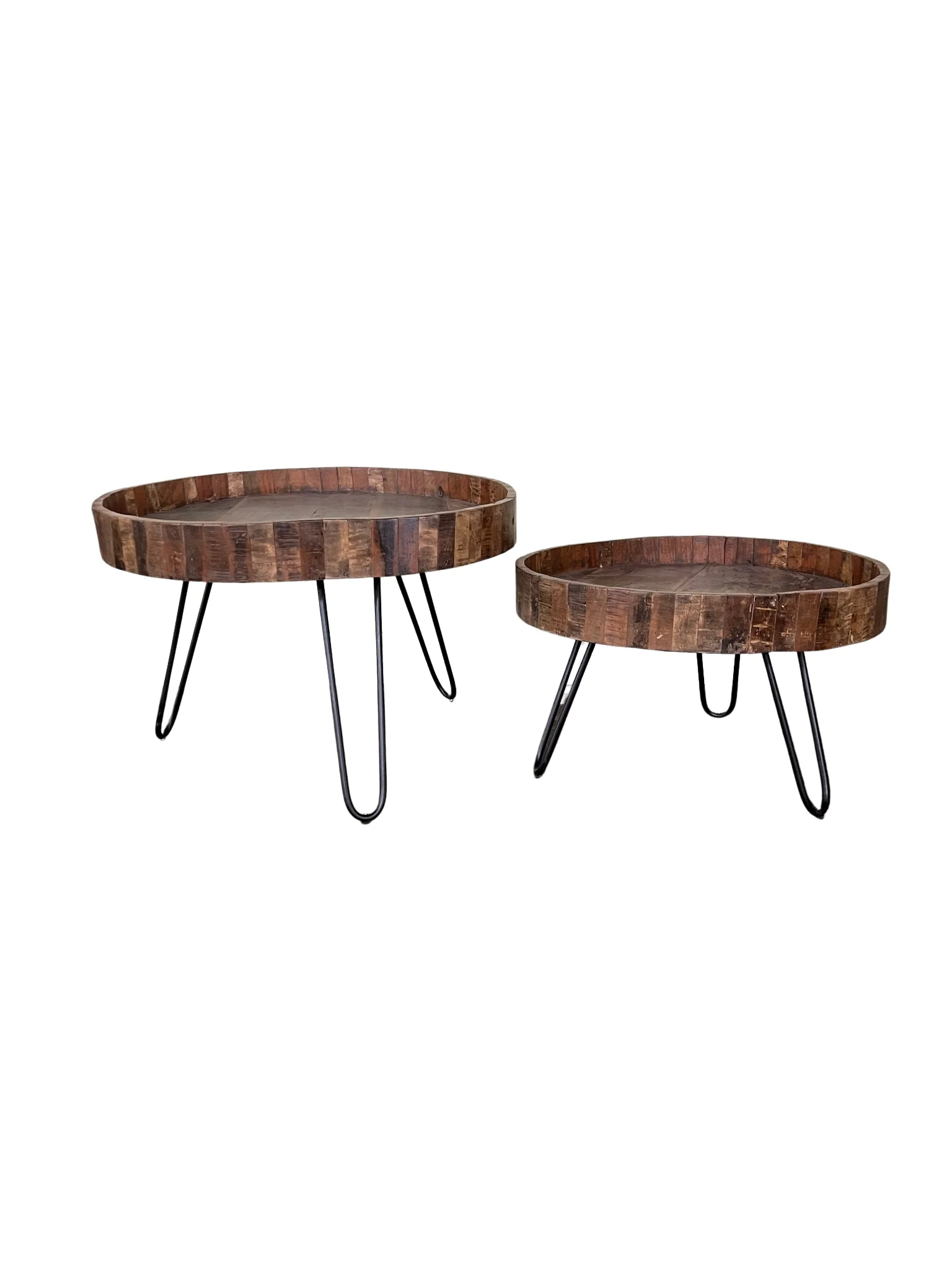 Set Of Two Black And Natural Brown Solid Wood And Iron Round End Tables By Homeroots - Image 5