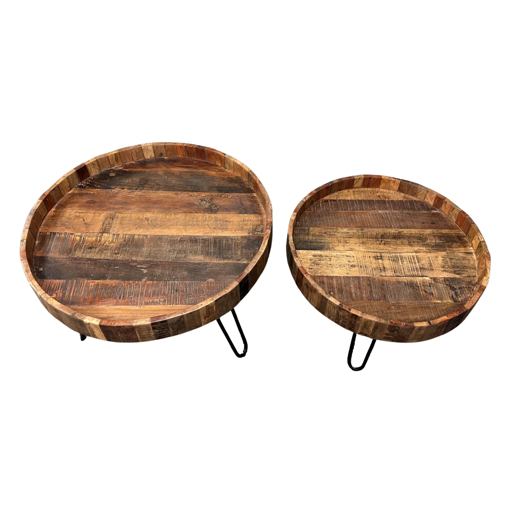 Set Of Two Black And Natural Brown Solid Wood And Iron Round End Tables By Homeroots - Image 7