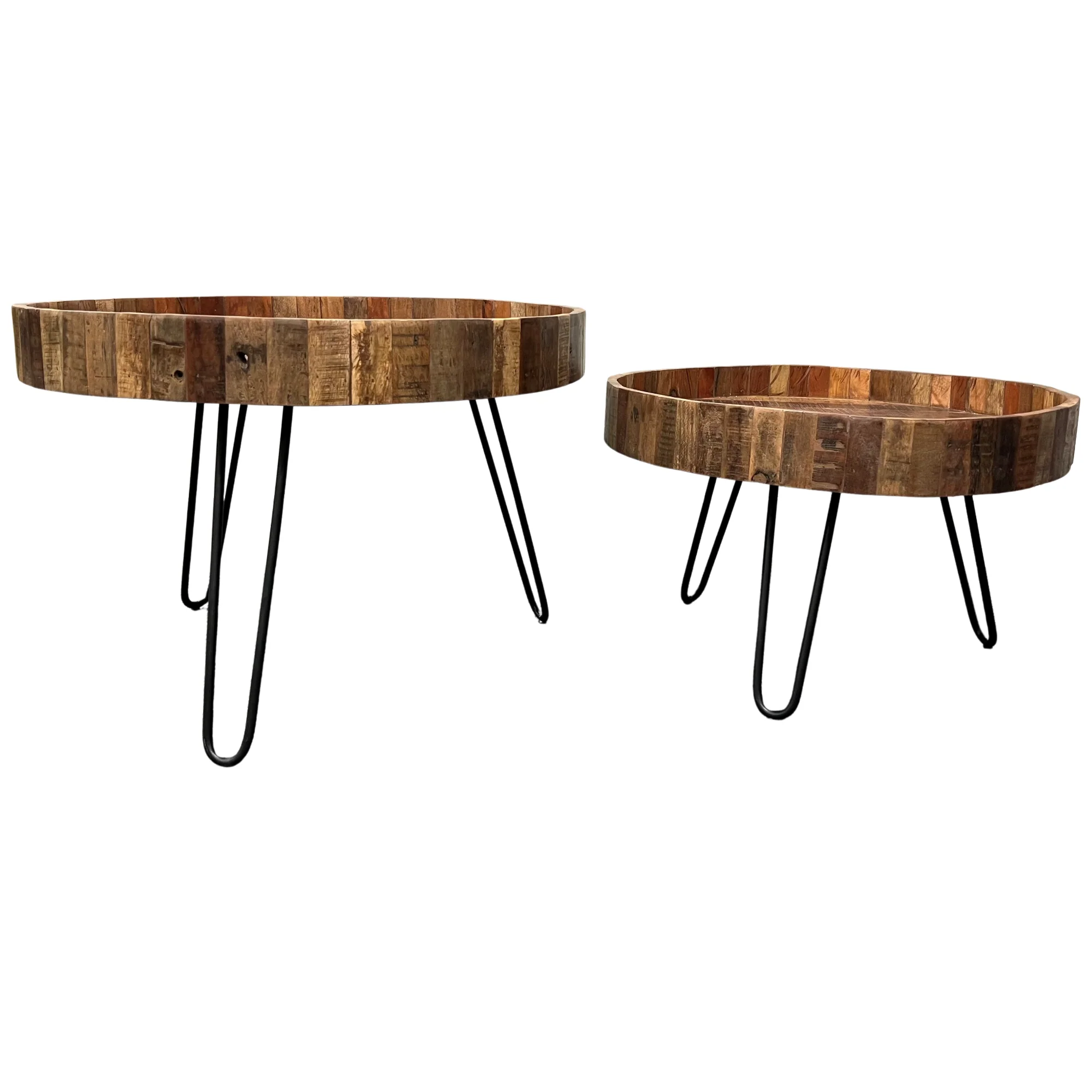 Set Of Two Black And Natural Brown Solid Wood And Iron Round End Tables By Homeroots - Image 8