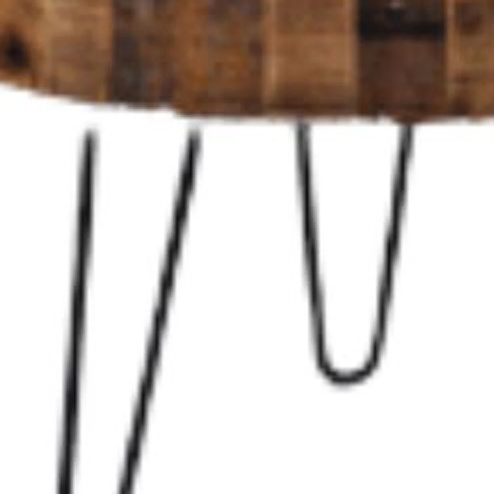 Set Of Two Black And Natural Brown Solid Wood And Iron Round End Tables By Homeroots - Image 9
