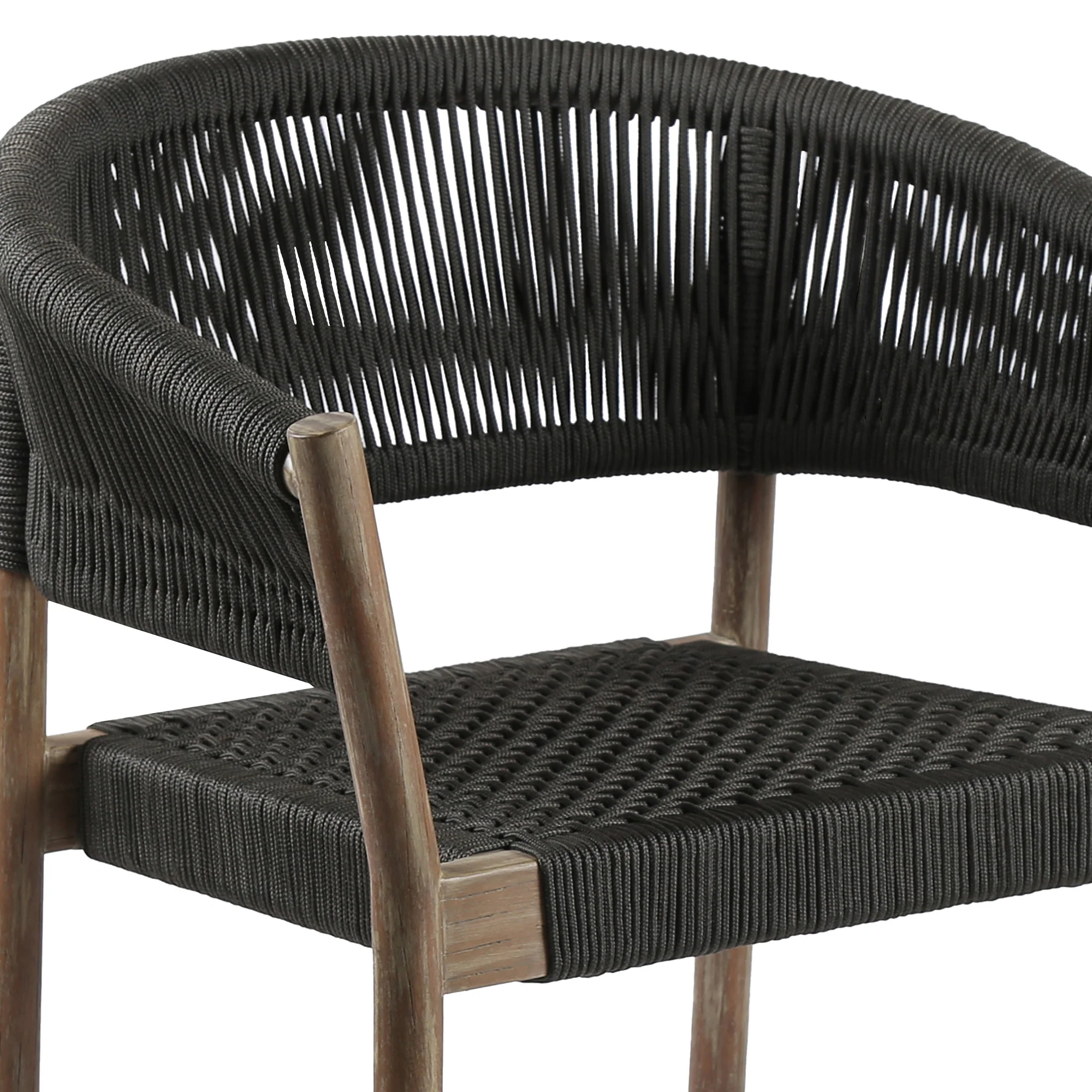 Set of Two Black and Natural Wood Solid Wood Outdoor Dining Chair By Homeroots - Image 2