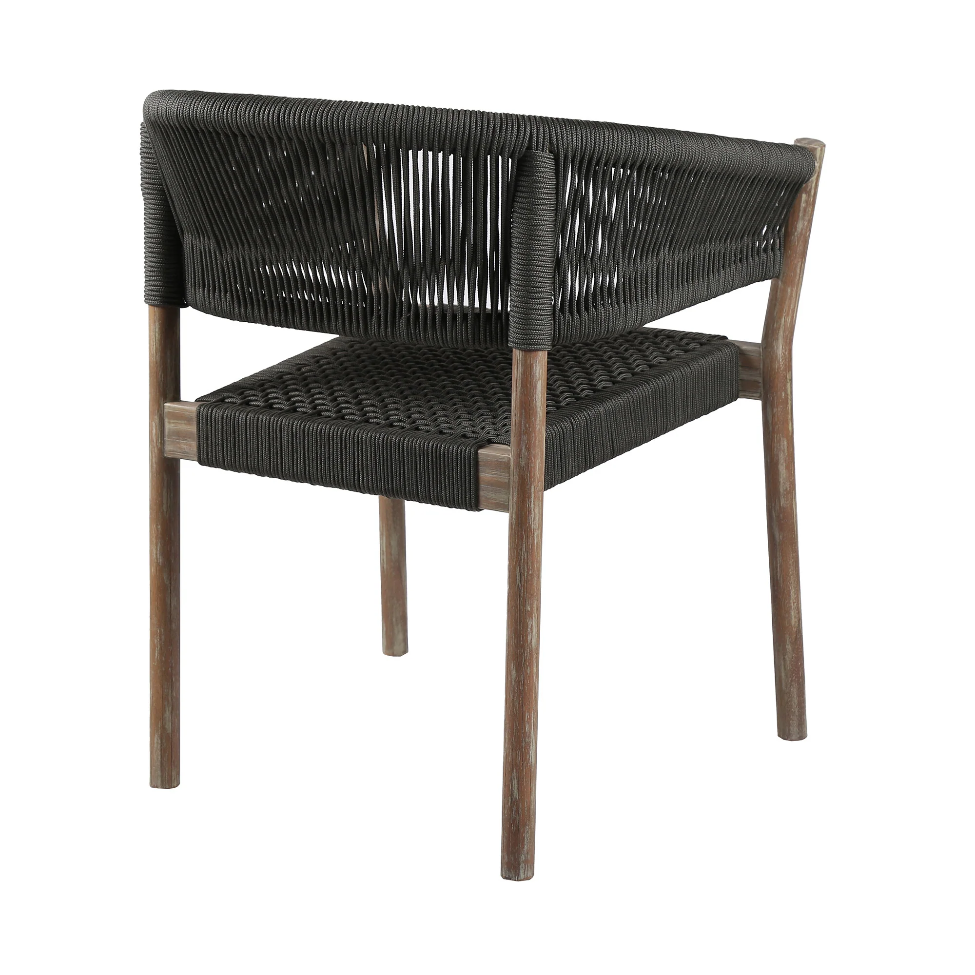 Set of Two Black and Natural Wood Solid Wood Outdoor Dining Chair By Homeroots - Image 3