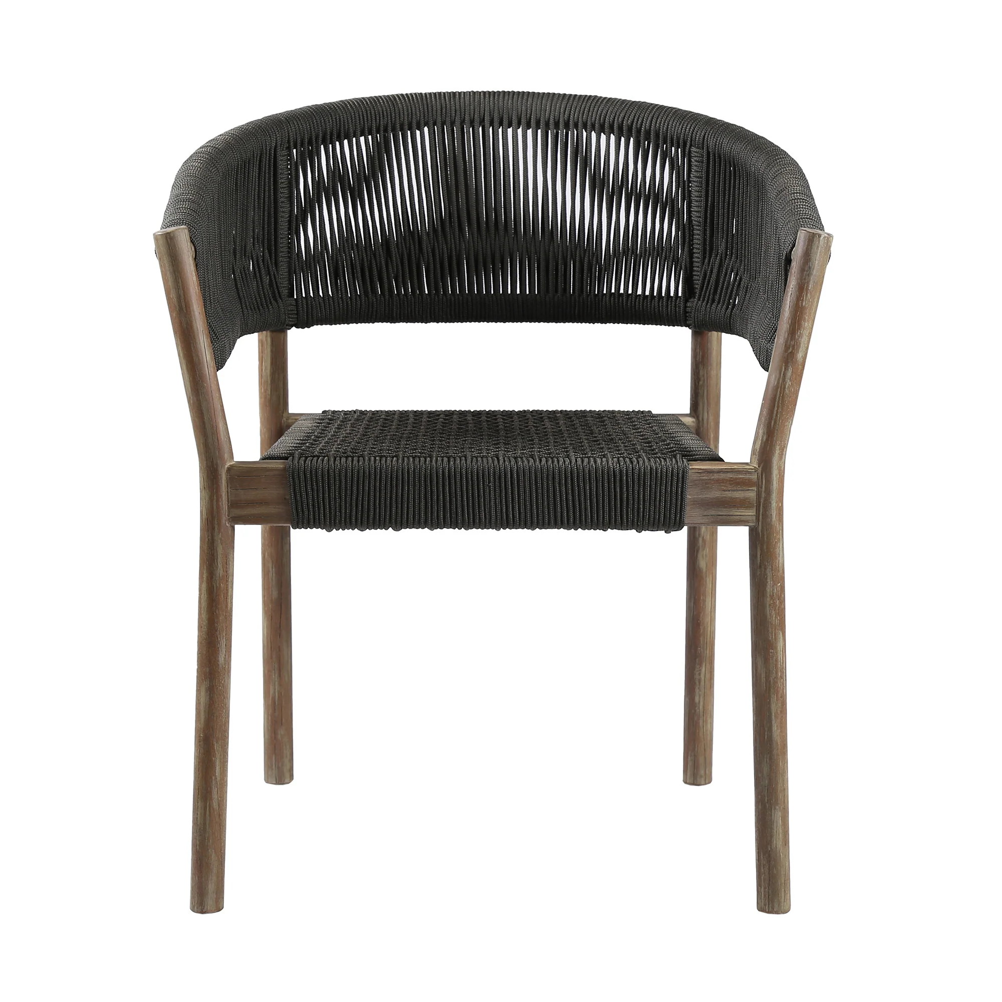 Set of Two Black and Natural Wood Solid Wood Outdoor Dining Chair By Homeroots - Image 4