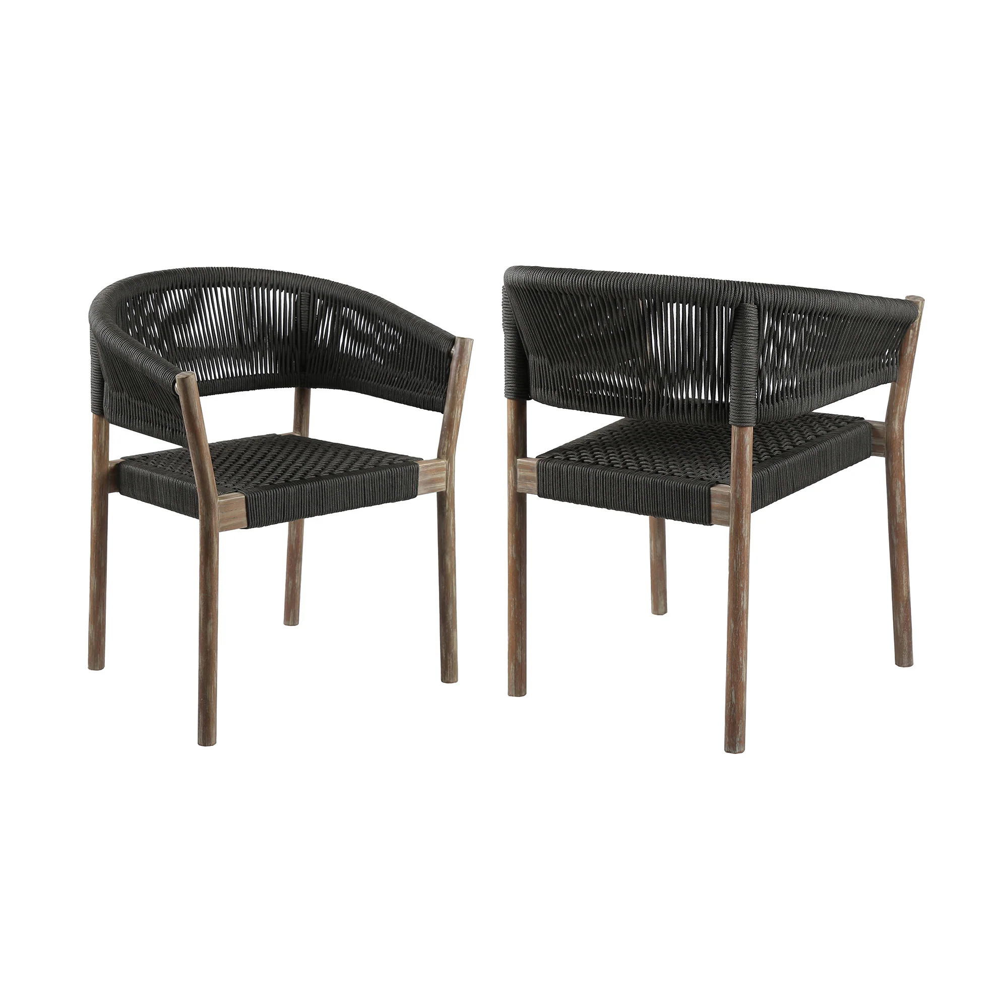 Set of Two Black and Natural Wood Solid Wood Outdoor Dining Chair By Homeroots - Image 5