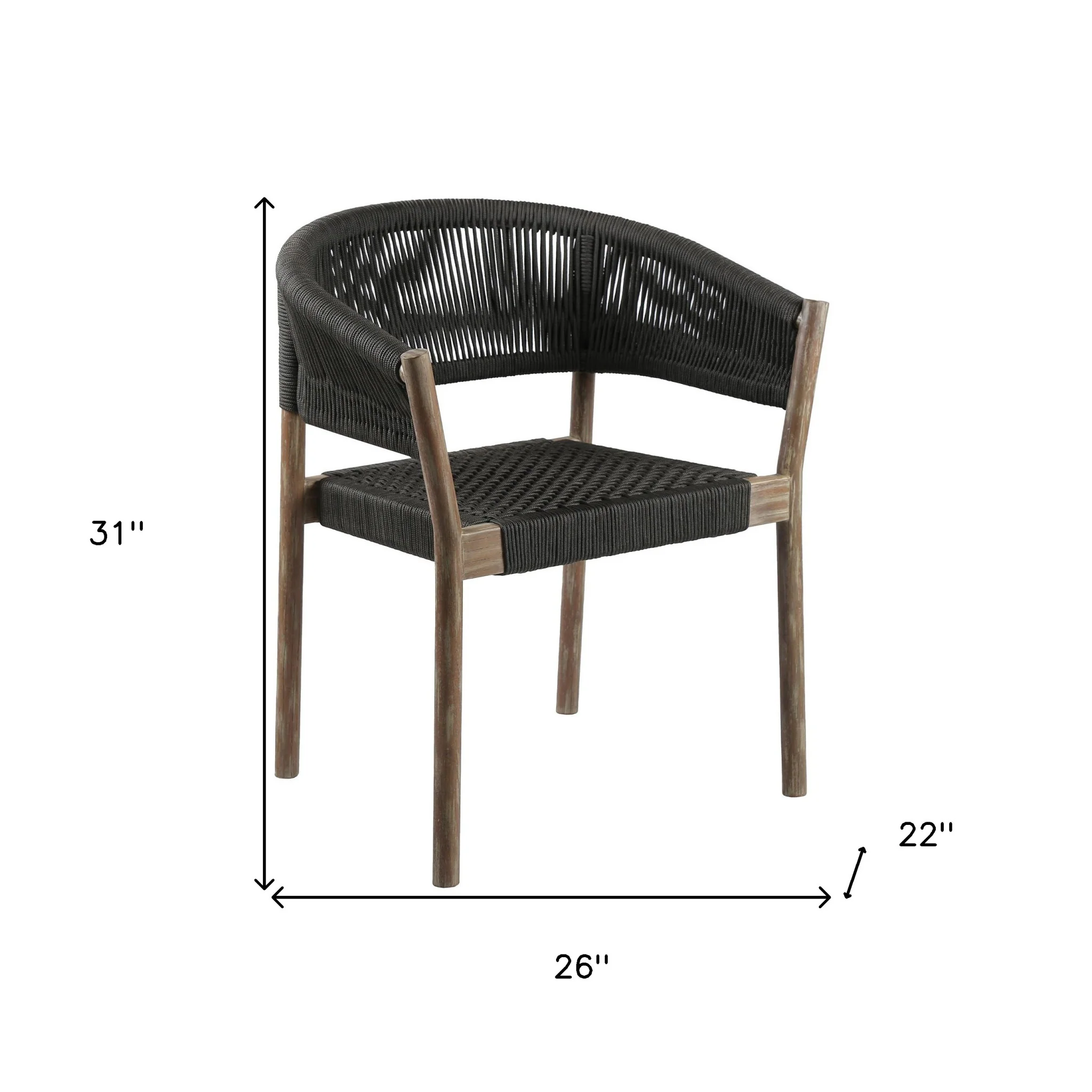 Set of Two Black and Natural Wood Solid Wood Outdoor Dining Chair By Homeroots - Image 6