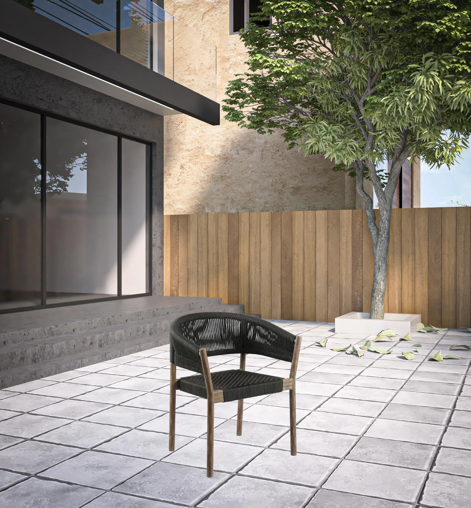 Set of Two Black and Natural Wood Solid Wood Outdoor Dining Chair By Homeroots - Image 7