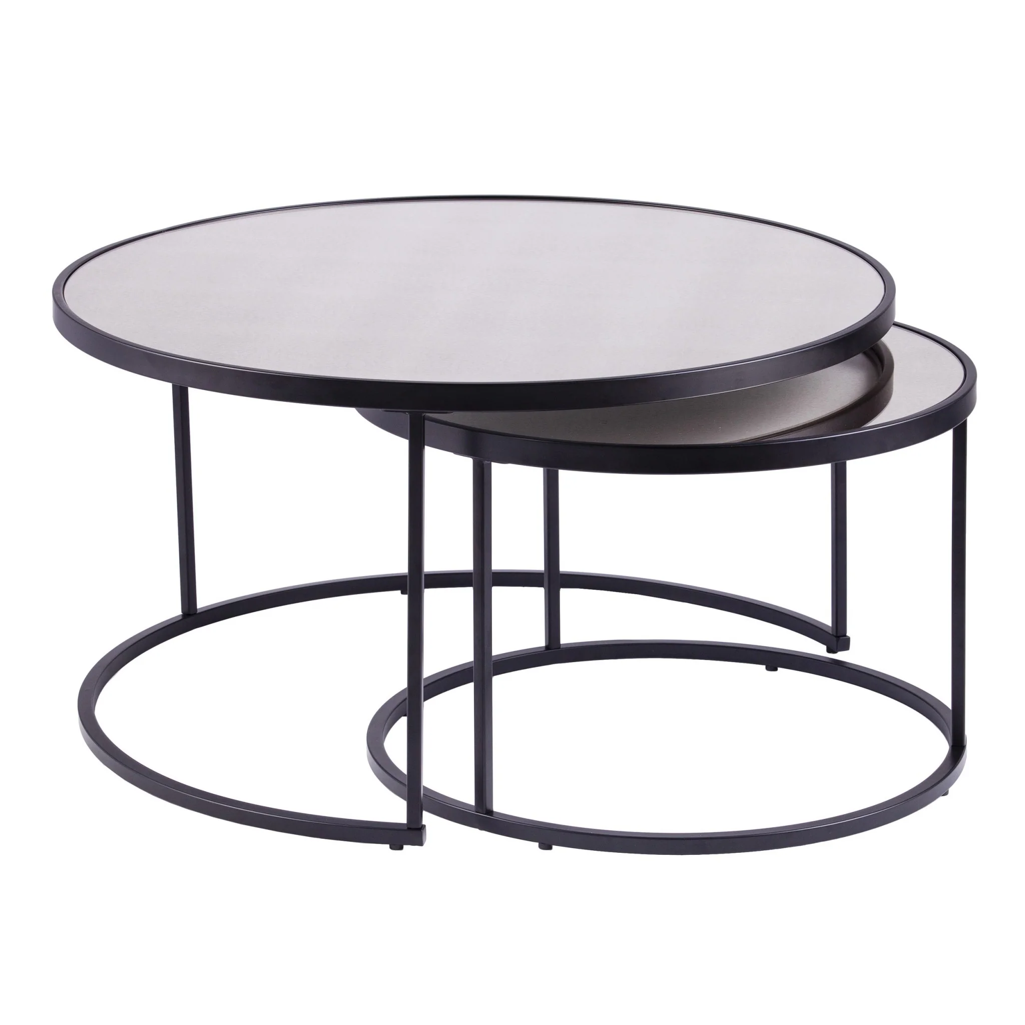 Set of Two Black And Silver Mirrored Round Nested Coffee Table Set By Homeroots - Image 2