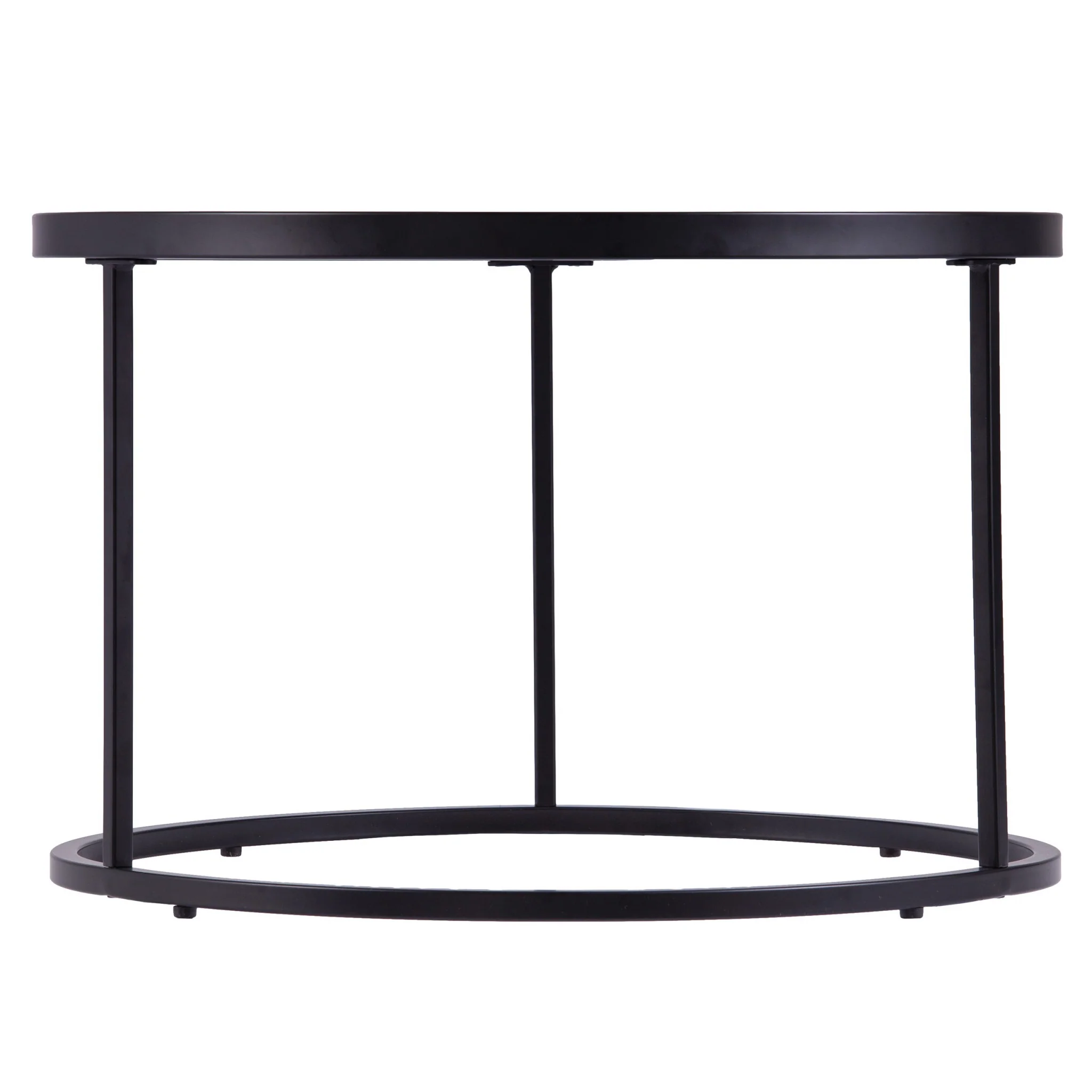 Set of Two Black And Silver Mirrored Round Nested Coffee Table Set By Homeroots - Image 4
