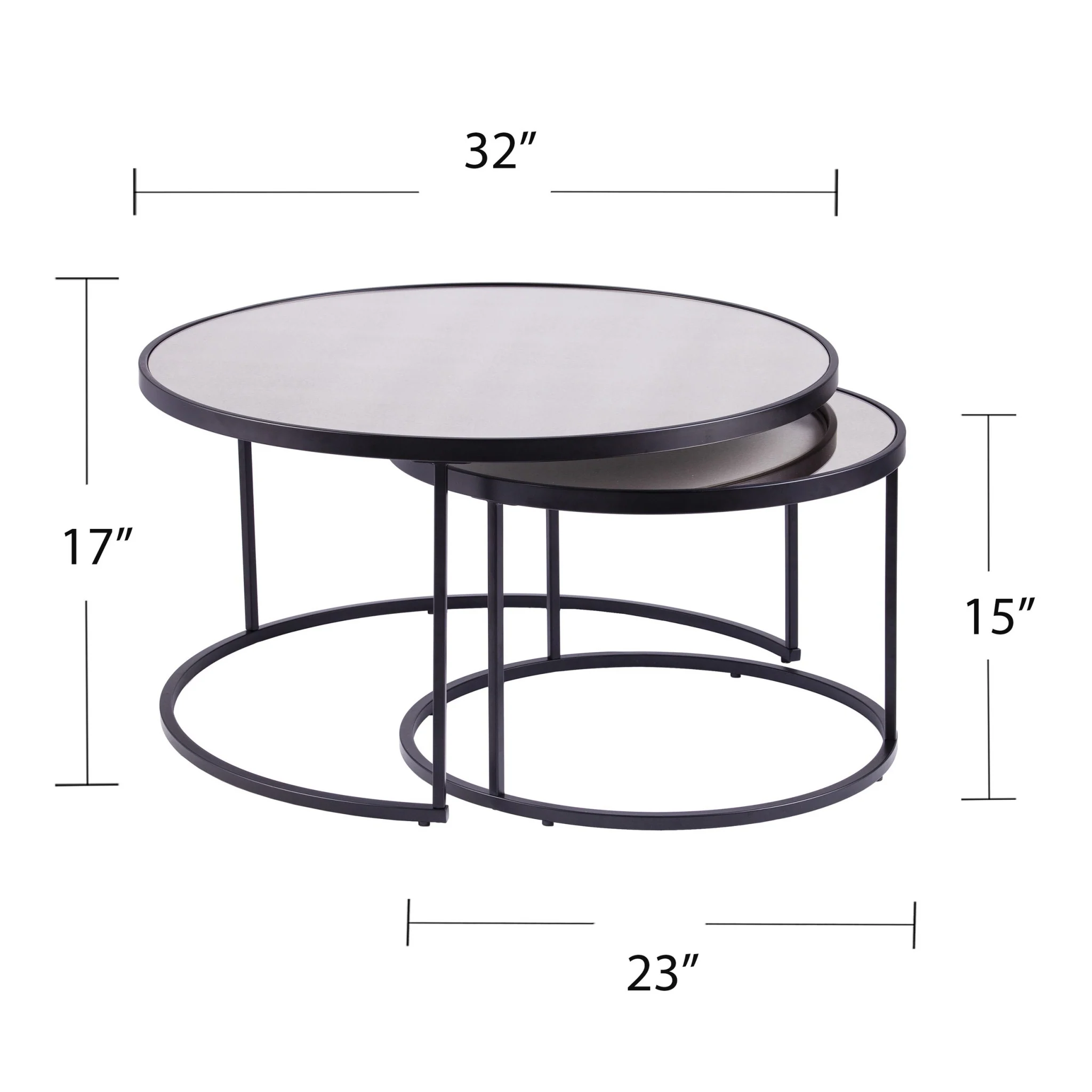 Set of Two Black And Silver Mirrored Round Nested Coffee Table Set By Homeroots - Image 6