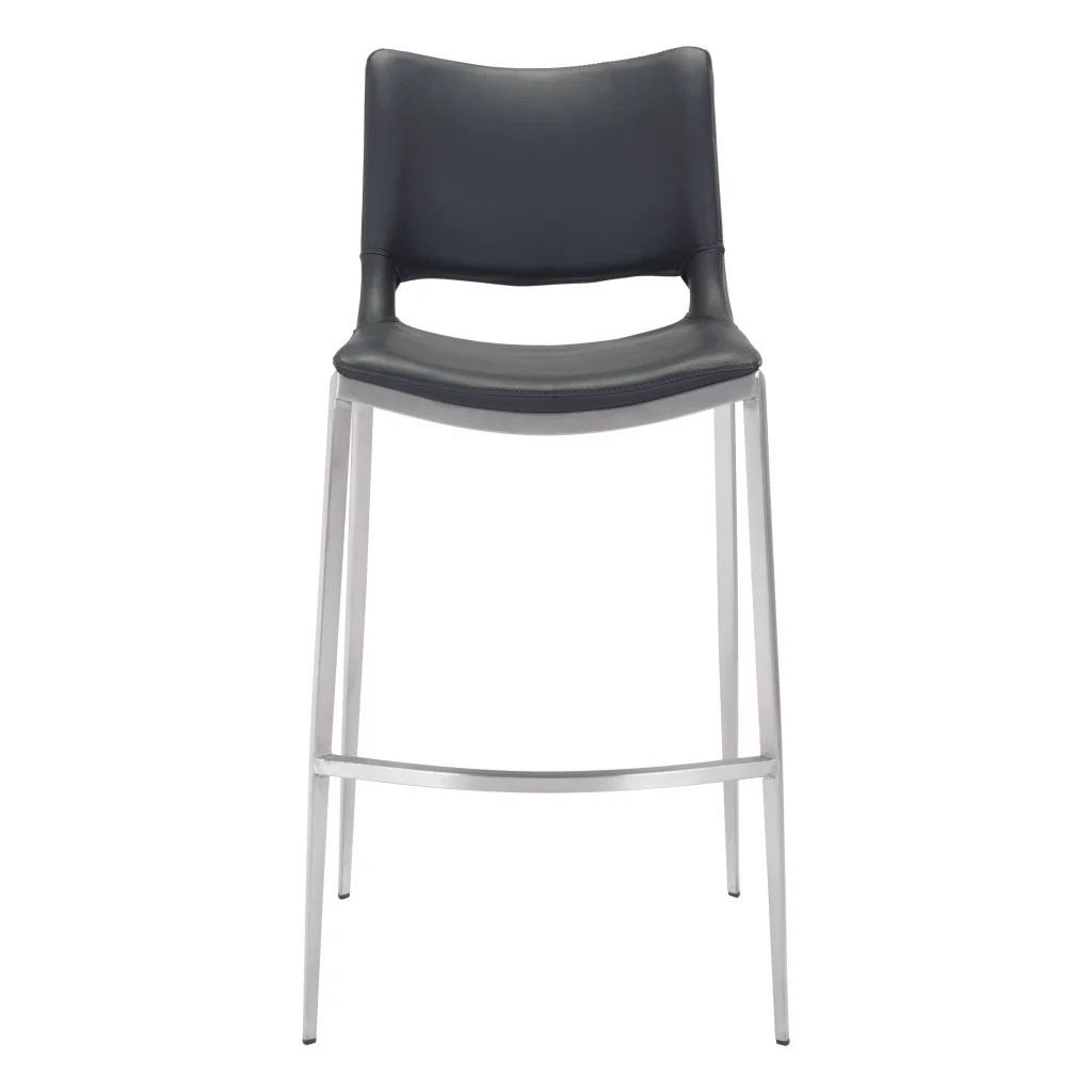 Set of Two Black And Silver Steel Low Back Bar Height Bar Chairs By Homeroots - Image 3