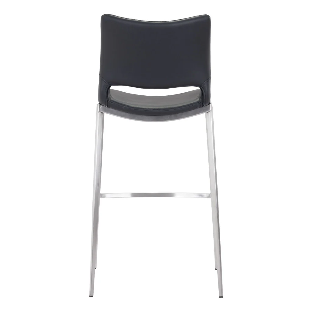 Set of Two Black And Silver Steel Low Back Bar Height Bar Chairs By Homeroots - Image 4