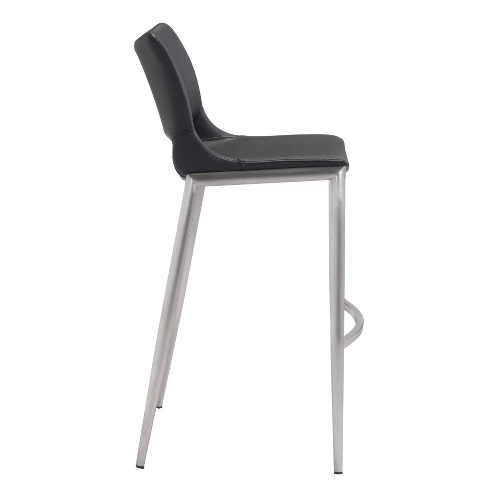 Set of Two Black And Silver Steel Low Back Bar Height Bar Chairs By Homeroots - Image 5