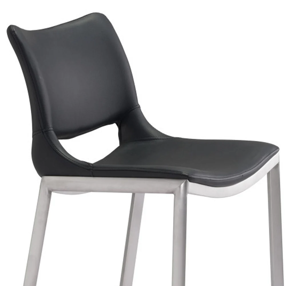 Set of Two Black And Silver Steel Low Back Bar Height Bar Chairs By Homeroots - Image 7