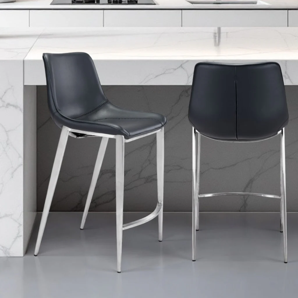 Set of Two Black And Silver Steel Low Back Counter Height Bar Chairs By Homeroots - Image 2