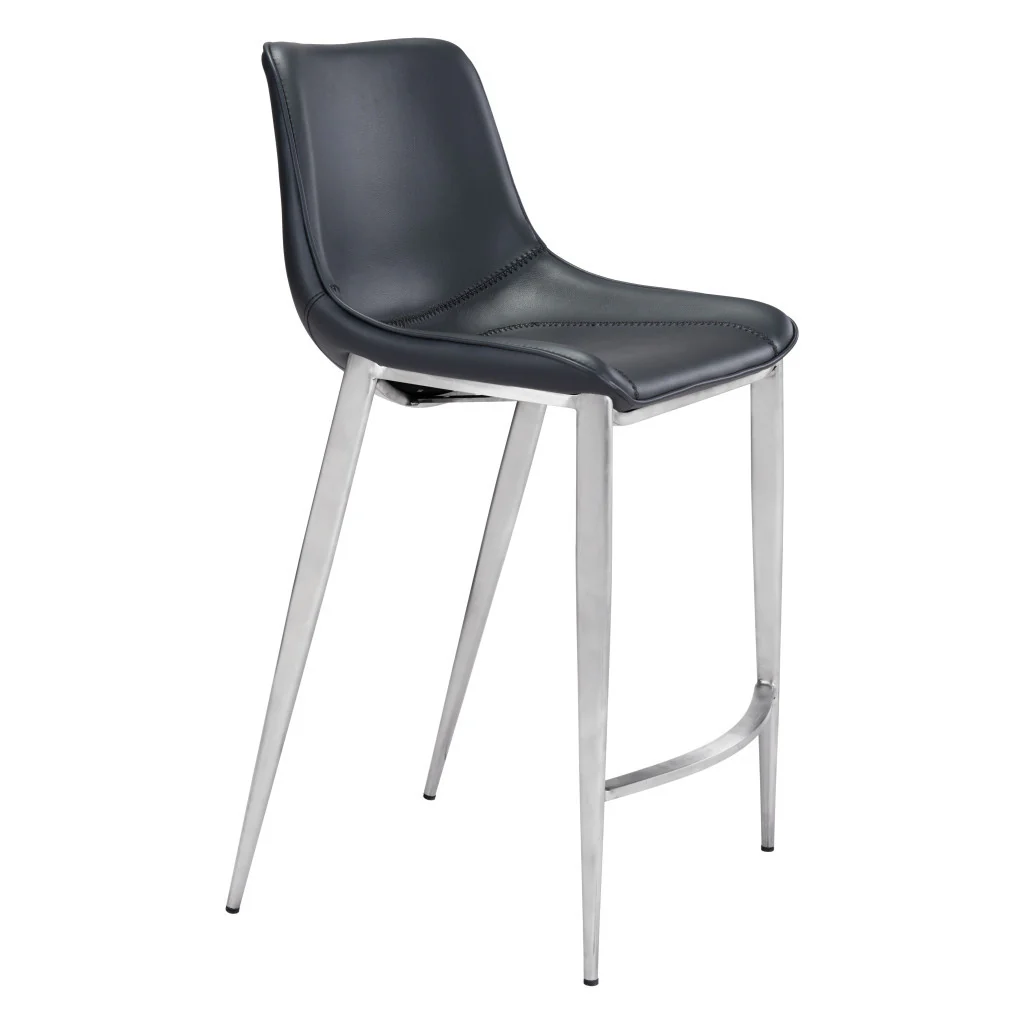 Set of Two Black And Silver Steel Low Back Counter Height Bar Chairs By Homeroots - Image 3