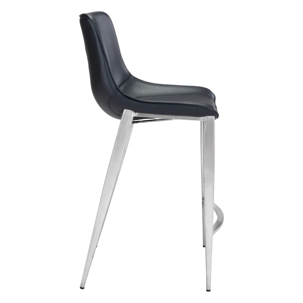 Set of Two Black And Silver Steel Low Back Counter Height Bar Chairs By Homeroots - Image 5