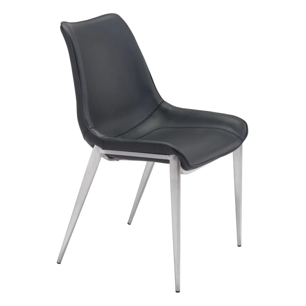 Set of Two Black and Silver Upholstered Faux Leather Dining Side Chairs By Homeroots - Image 2