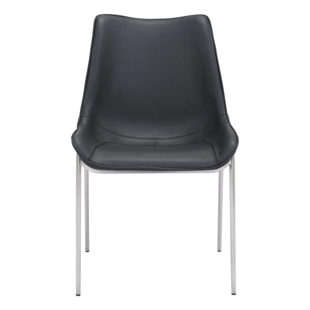Set of Two Black and Silver Upholstered Faux Leather Dining Side Chairs By Homeroots - Image 3
