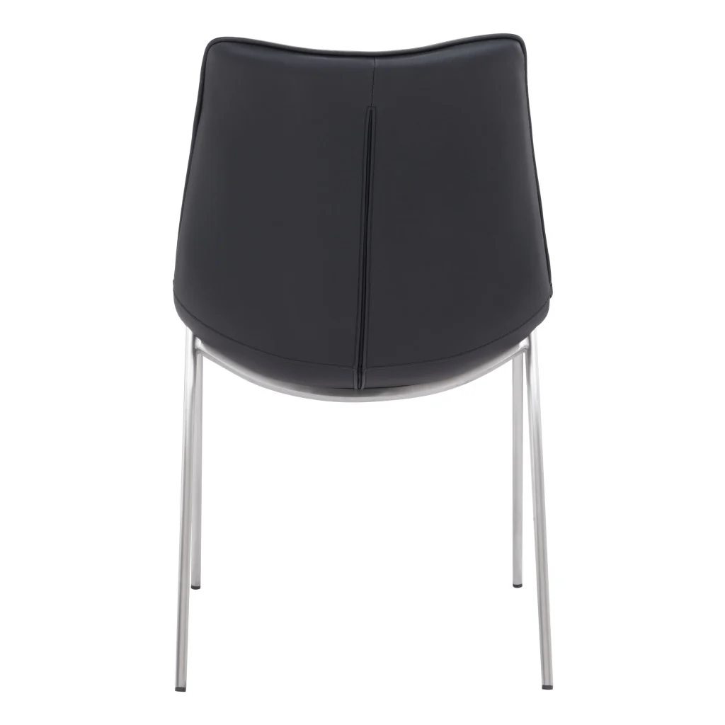Set of Two Black and Silver Upholstered Faux Leather Dining Side Chairs By Homeroots - Image 4