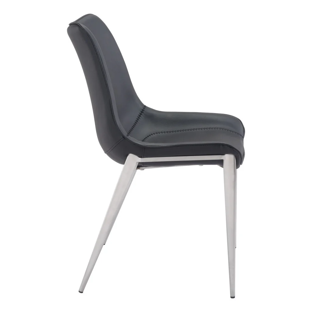 Set of Two Black and Silver Upholstered Faux Leather Dining Side Chairs By Homeroots - Image 5