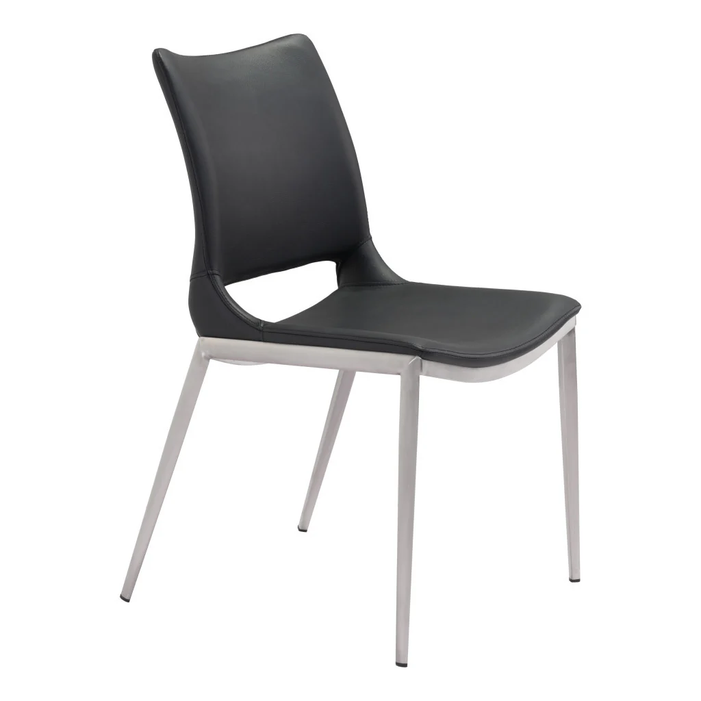 Set of Two Black And Silver Upholstered Faux Leather Open Back Dining Side Chairs By Homeroots - Image 2