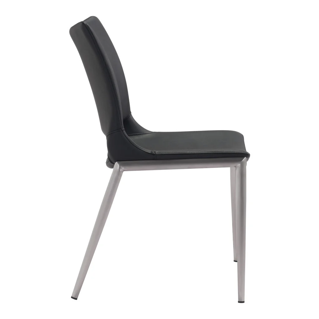 Set of Two Black And Silver Upholstered Faux Leather Open Back Dining Side Chairs By Homeroots - Image 3