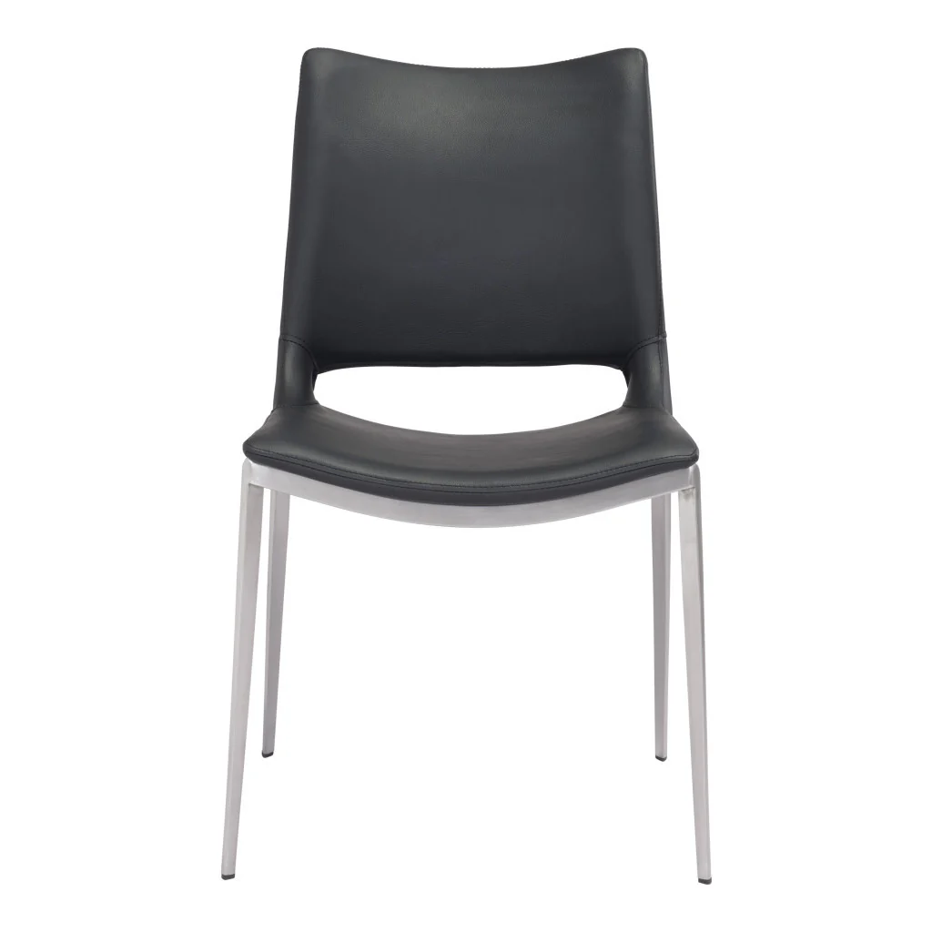 Set of Two Black And Silver Upholstered Faux Leather Open Back Dining Side Chairs By Homeroots - Image 4