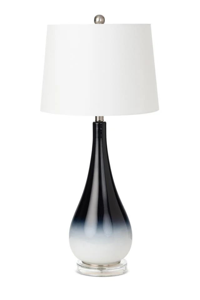 Set of Two Black And White Glass Table Lamps With White Empire Shade By Homeroots - Image 4