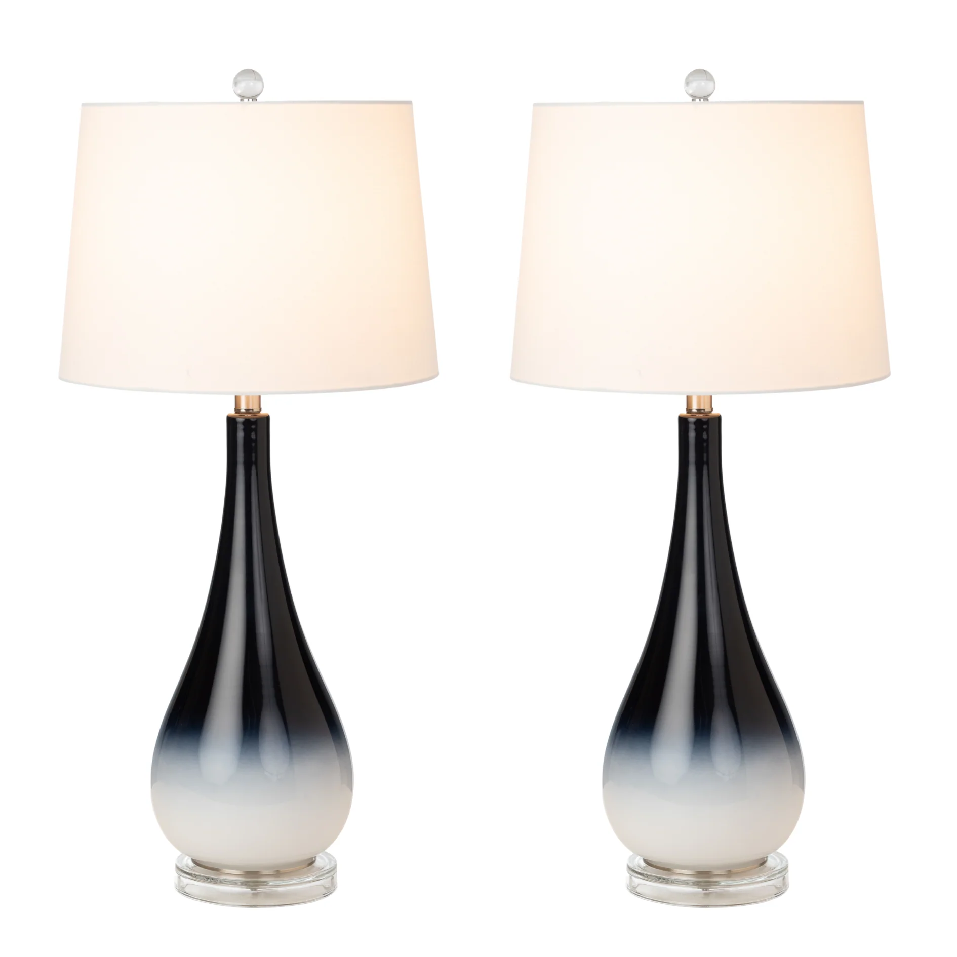 Set of Two Black And White Glass Table Lamps With White Empire Shade By Homeroots - Image 5