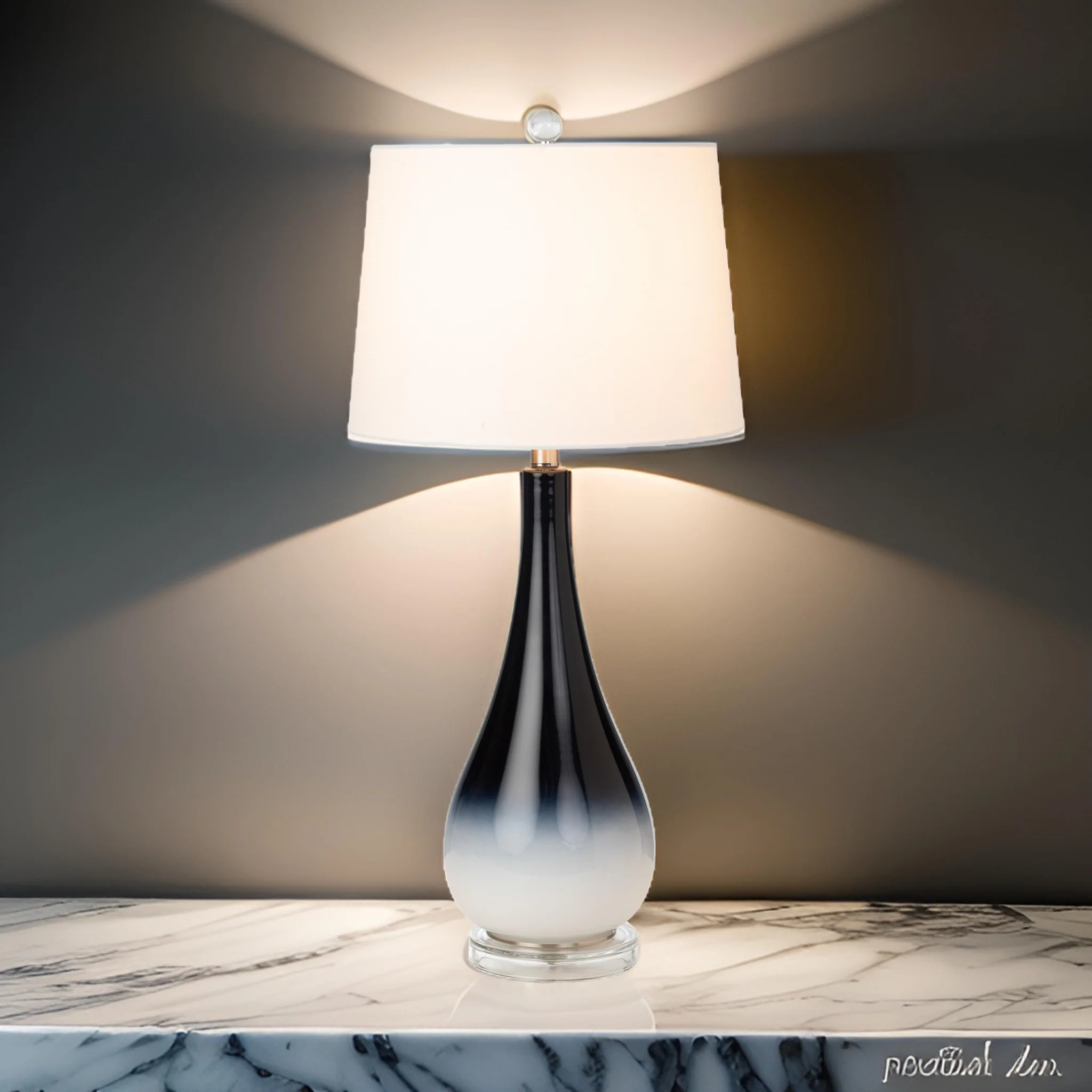 Set of Two Black And White Glass Table Lamps With White Empire Shade By Homeroots - Image 7