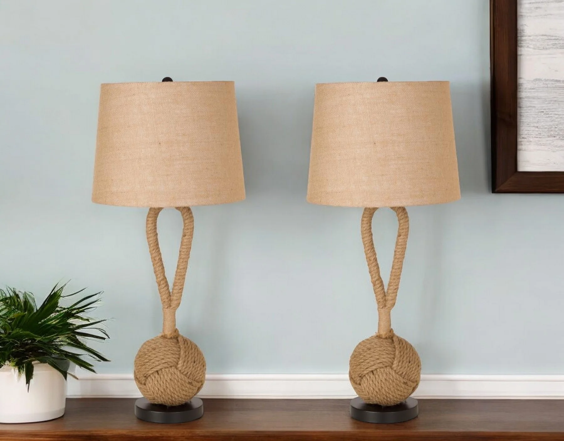Set of Two Black Ceramic Novelty Table Lamps With Brown Empire Shade By Homeroots - Image 2