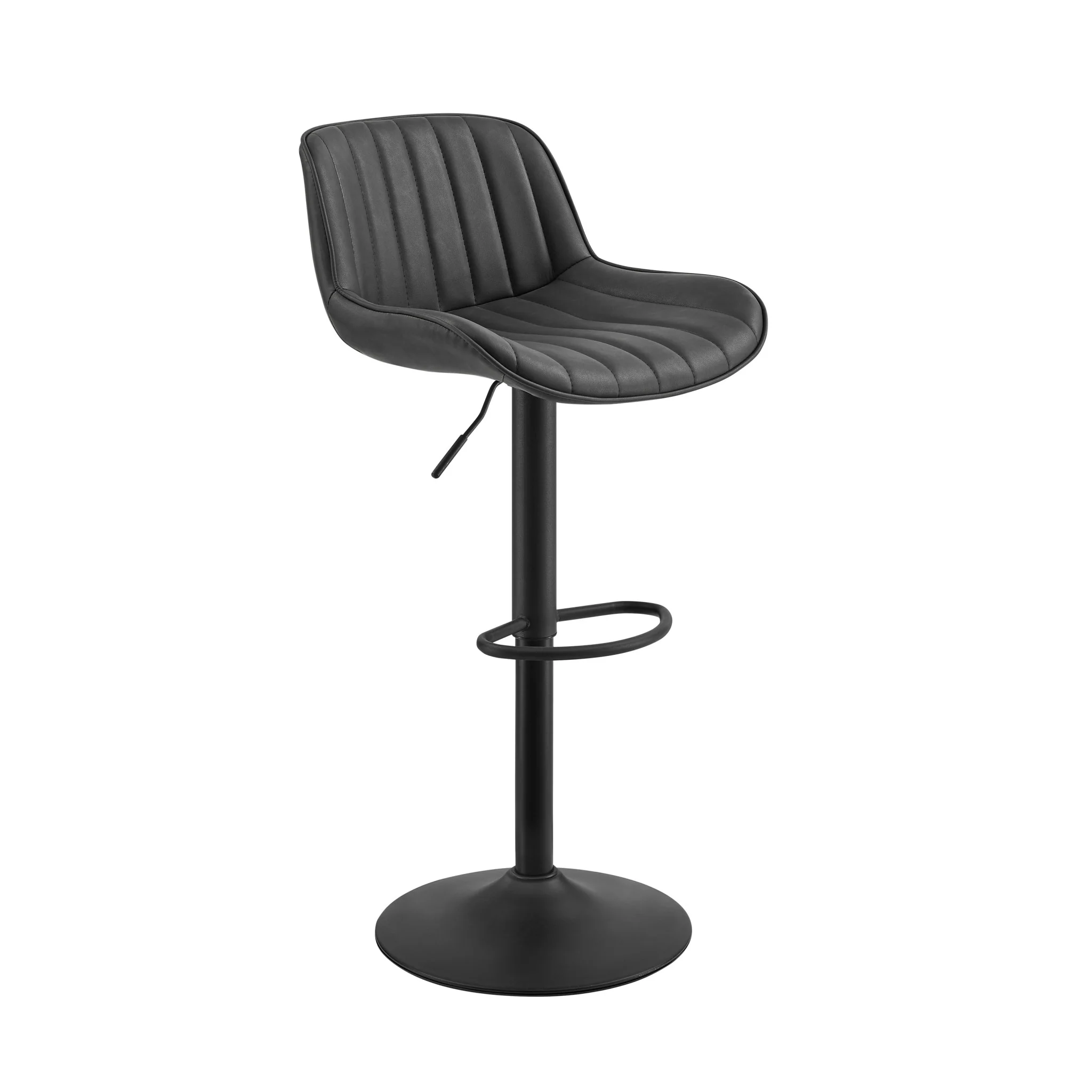 Set of Two Black Faux Leather And Steel Swivel Low Back Adjustable Height Bar Chairs By Homeroots - Image 3