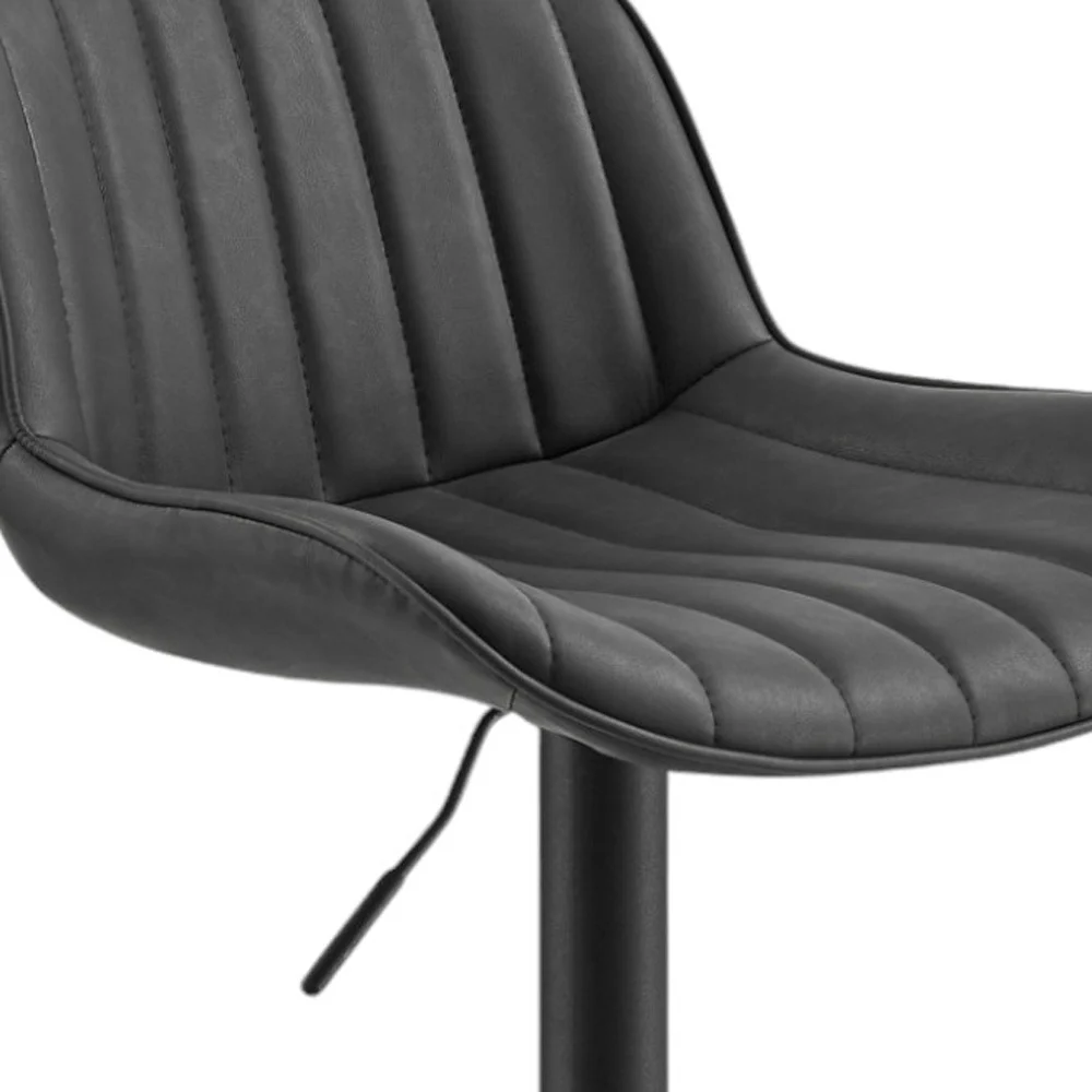 Set of Two Black Faux Leather And Steel Swivel Low Back Adjustable Height Bar Chairs By Homeroots - Image 6