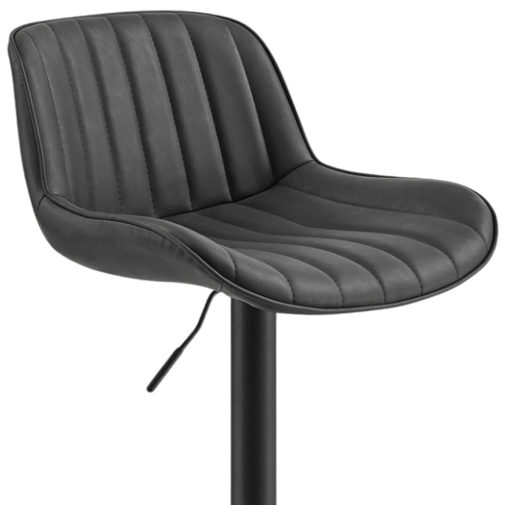 Set of Two Black Faux Leather And Steel Swivel Low Back Adjustable Height Bar Chairs By Homeroots - Image 7