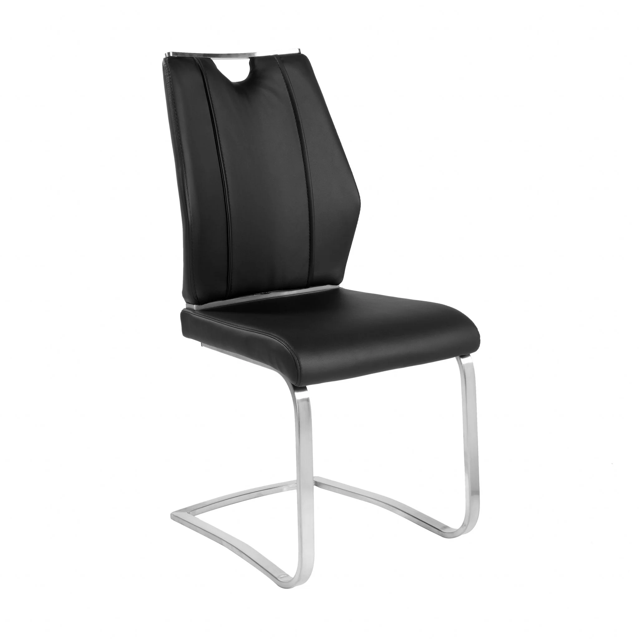 Set Of Two Black Faux Leather Cantilever Chairs By Homeroots - Image 2